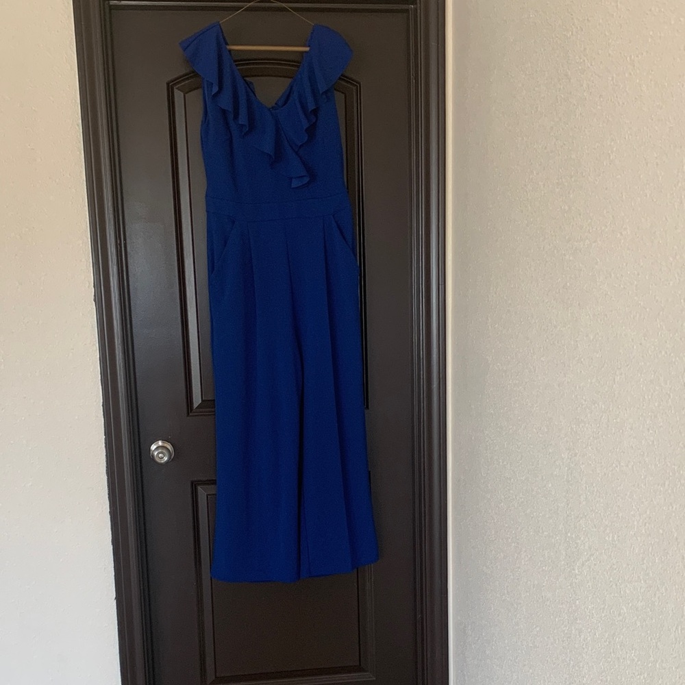 Elegant Blue Ruffled Women's Jumpsuit